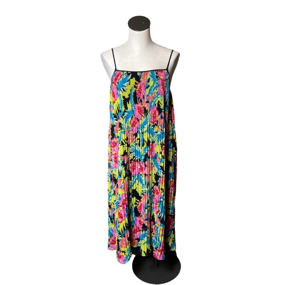 Ann Taylor Loft Tropical Hibiscus Floral Print Accordion Pleat Maxi Dress Small - Picture 1 of 3